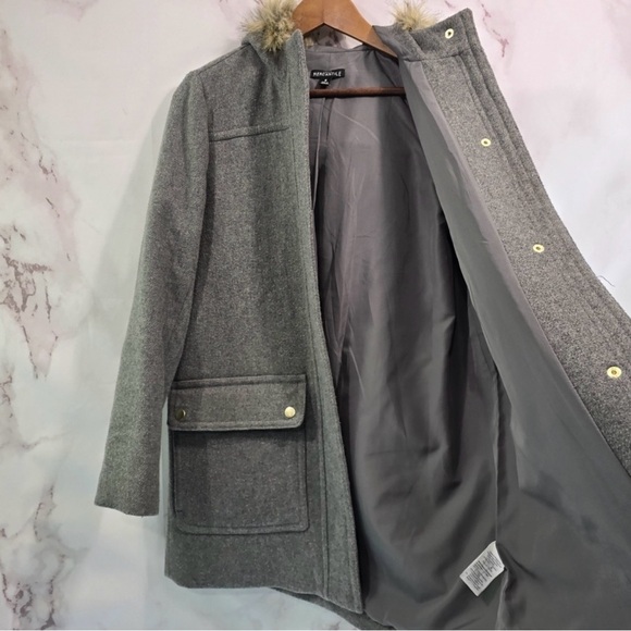 J. Crew Gray Pea Coat with Faux Fur Trim - Picture 9 of 12